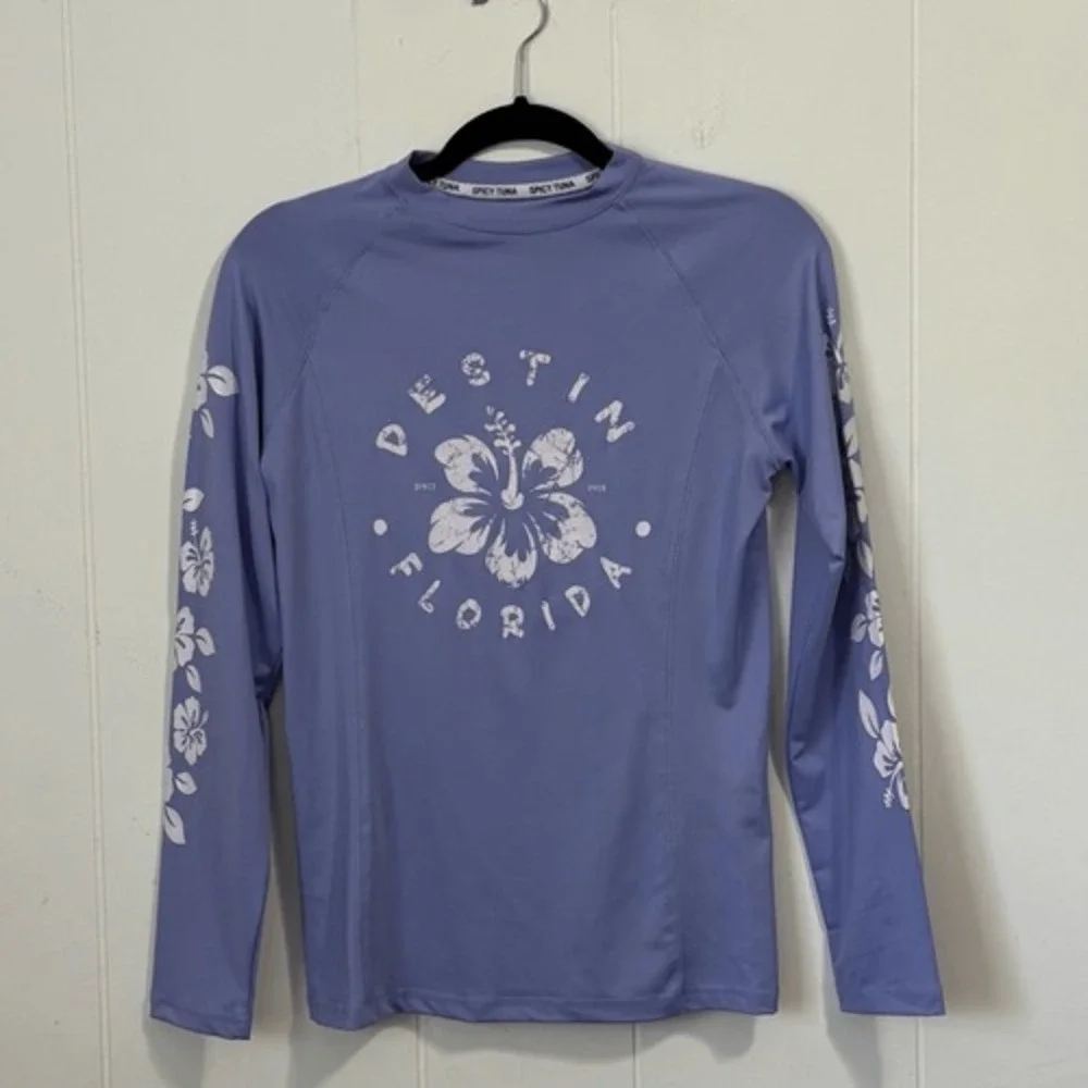 Spicy Tuna Kids XL Rash Guard Long Sleeve Destin Florida Hibiscus Blue RG7061